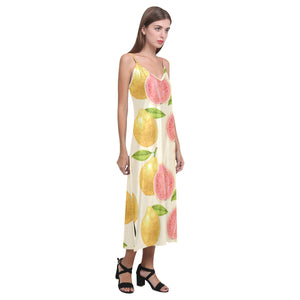 Beautiful guava pattern V-Neck Open Fork Long Dress