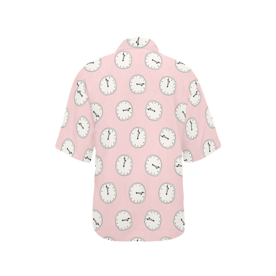 Clock pattern pink blackground Women's All Over Print Hawaiian Shirt