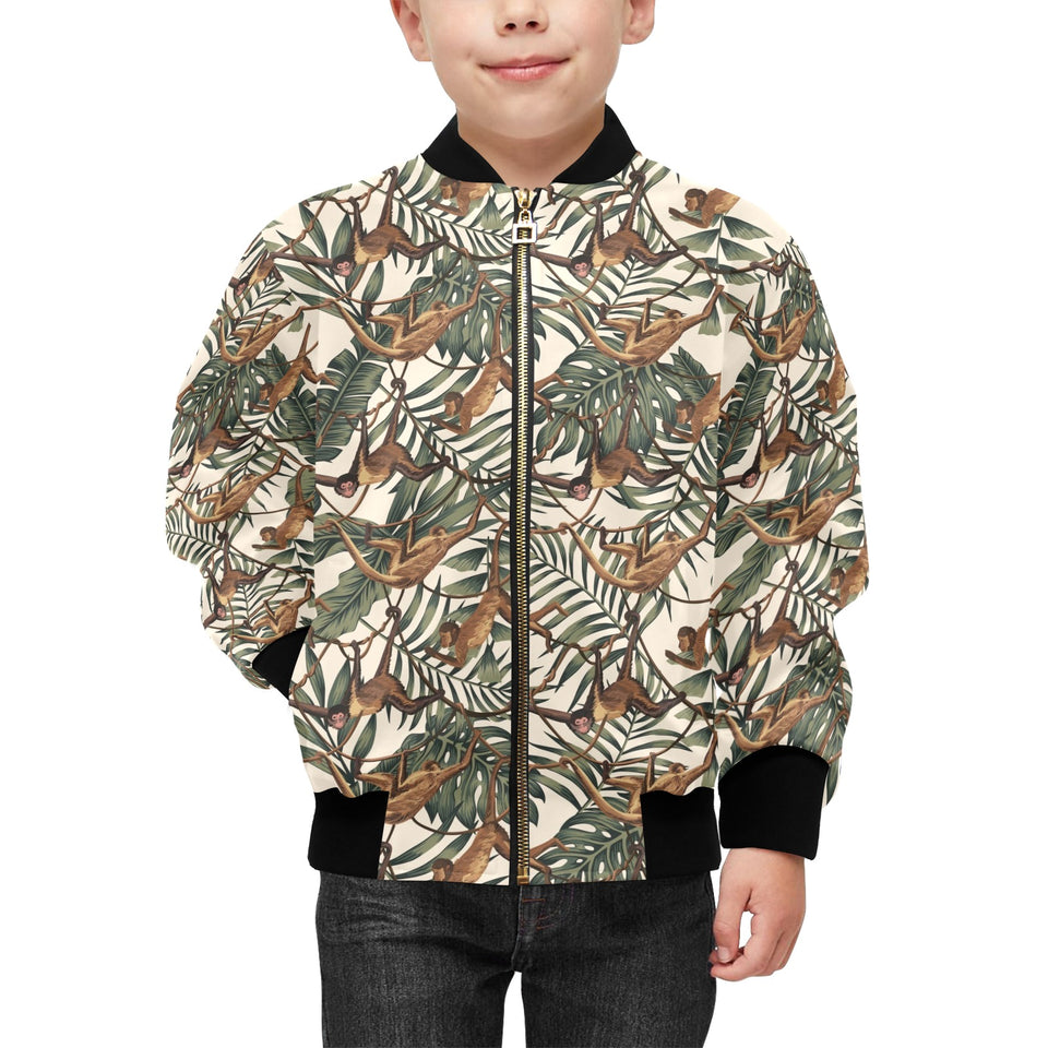 Monkey tropical leaves background Kids' Boys' Girls' Bomber Jacket