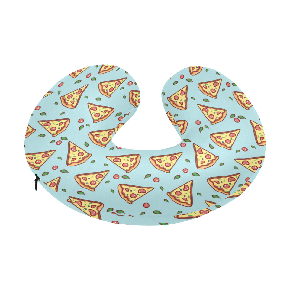 Hand drawn pizza blue background U-Shaped Travel Neck Pillow
