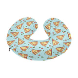 Hand drawn pizza blue background U-Shaped Travel Neck Pillow