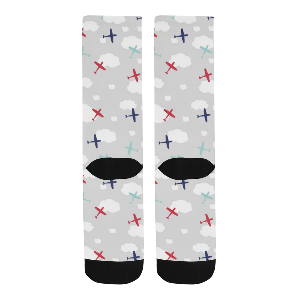 Airplane cloud grey background Crew Socks