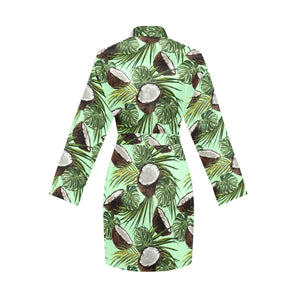 Coconut Pattern Print Design 02 Women's Long Sleeve Belted Night Robe