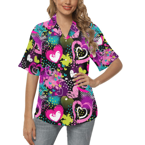 heart dot wave star creative design pattern Women's All Over Print Hawaiian Shirt