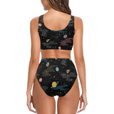 space pattern Chest Bowknot High Waisted Bikini Swimsuit