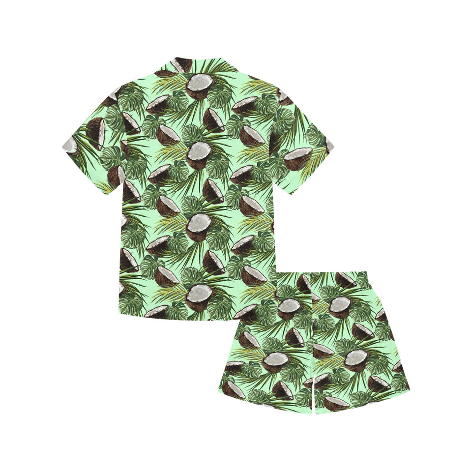 Coconut Pattern Print Design 02 Kids' Boys' Girls' V-Neck Short Pajama Set