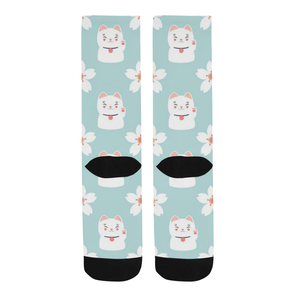 Maneki neko cat sakura Crew Socks