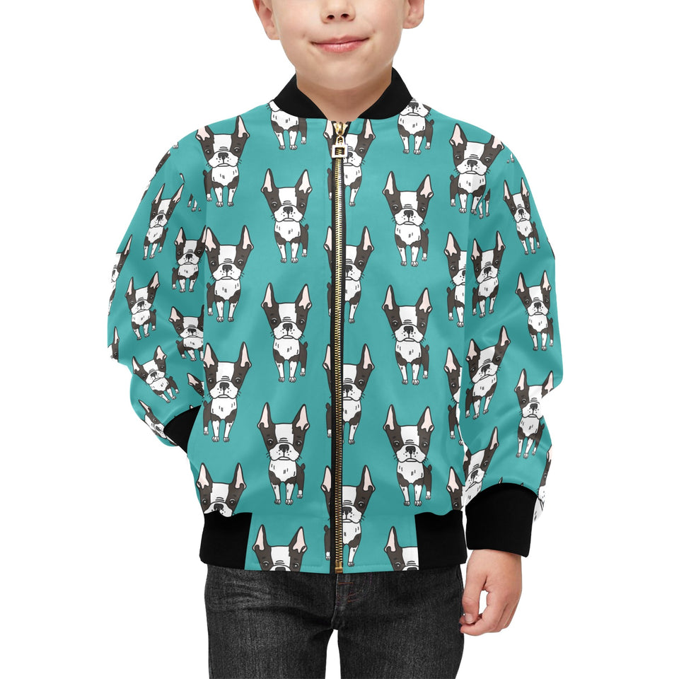 Hand drawn boston terrier dog pattern Kids' Boys' Girls' Bomber Jacket