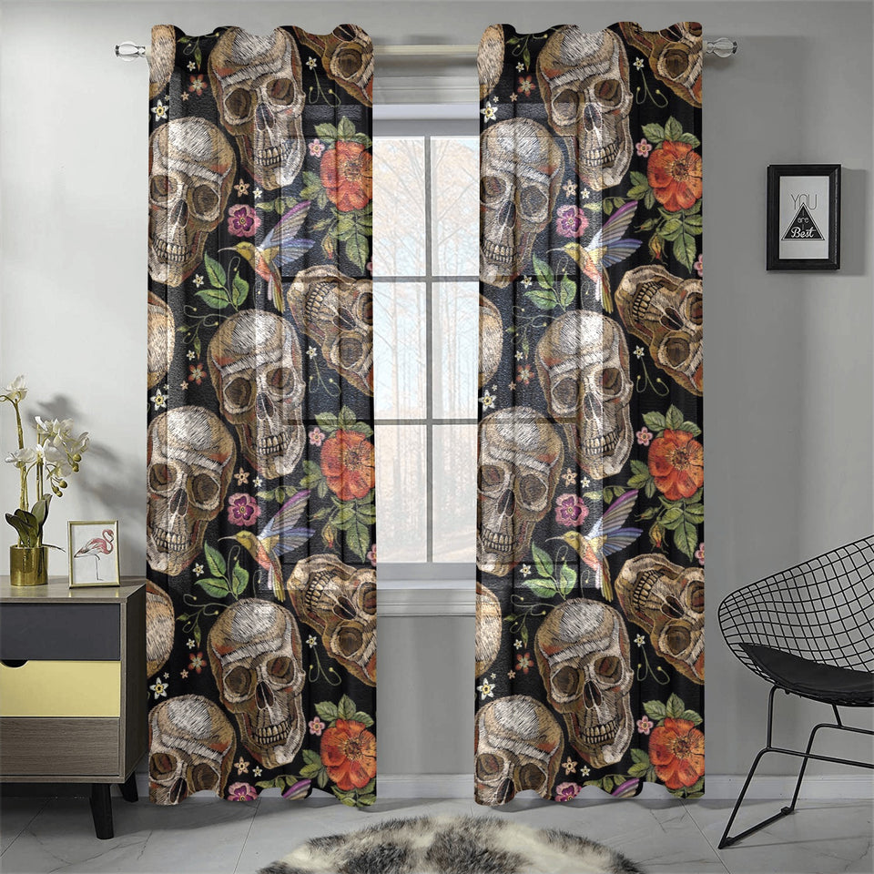 Skull rose humming bird flower pattern Gauze Curtain