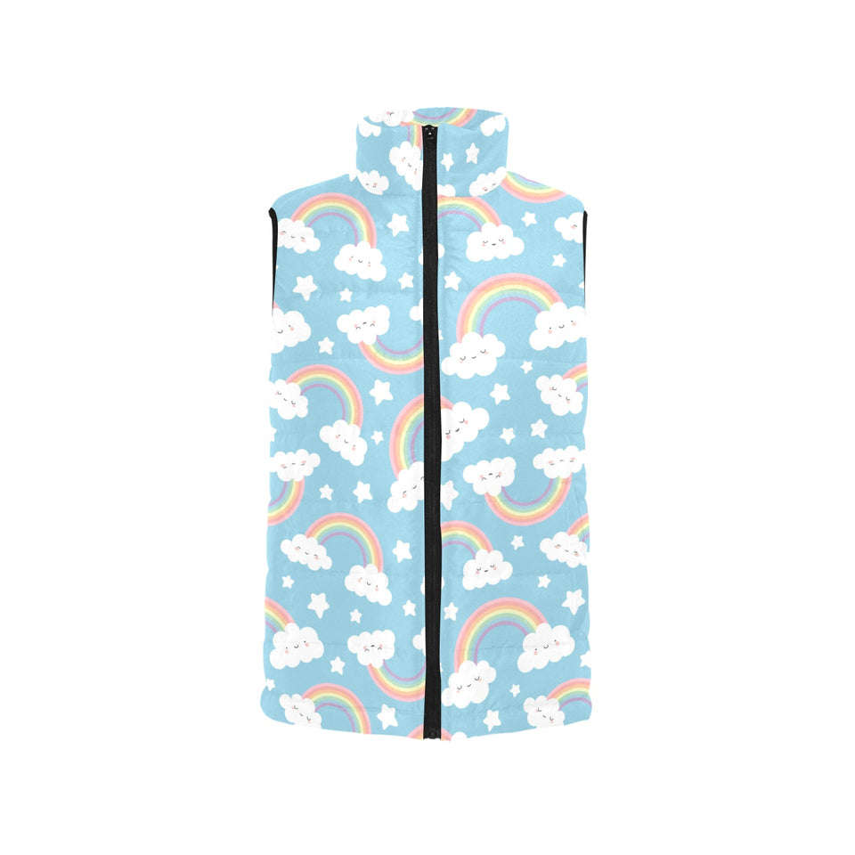 Cute rainbow clound star pattern blue background Women's Padded Vest