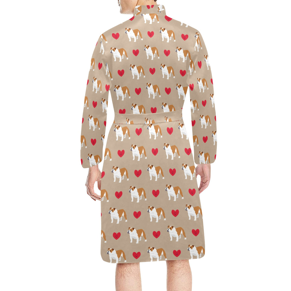English Bulldog Pattern Print Design 05 Men's Long Sleeve Belted Night Robe