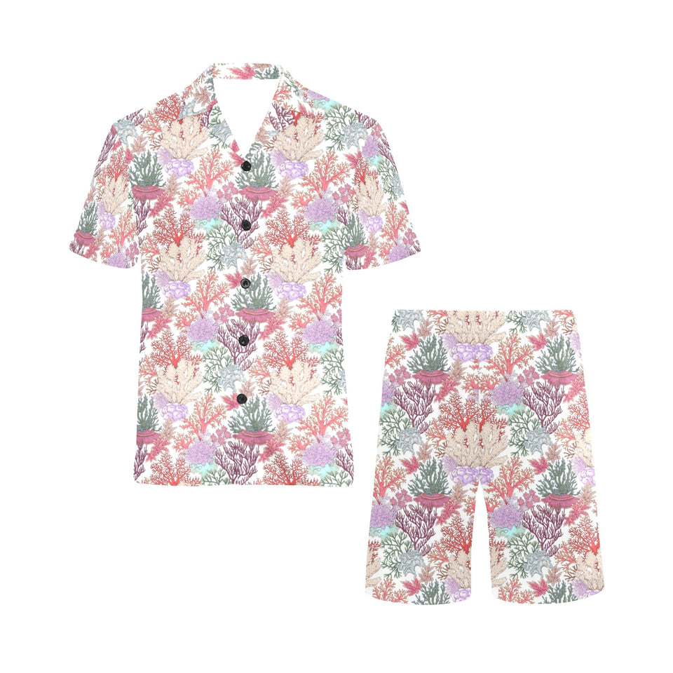 Coral Reef Pattern Print Design 03 Men's V-Neck Short Pajama Set