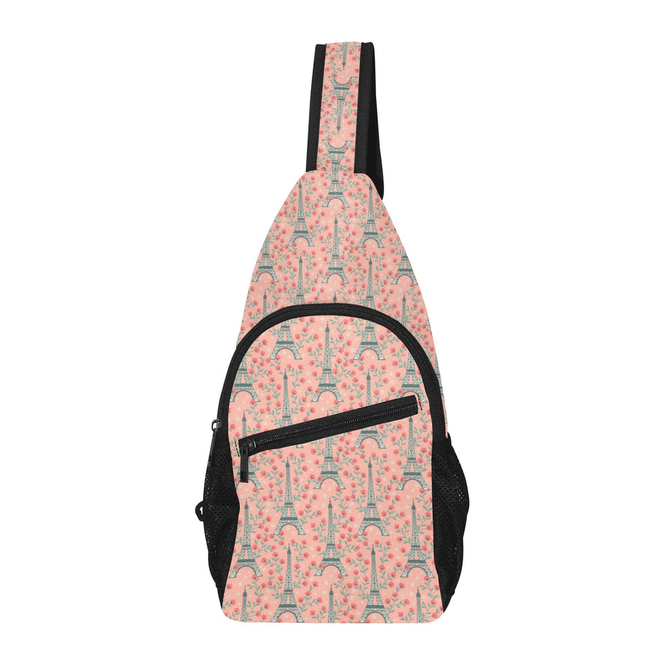 Eiffel Tower Flower Pattern Design 03 All Over Print Chest Bag