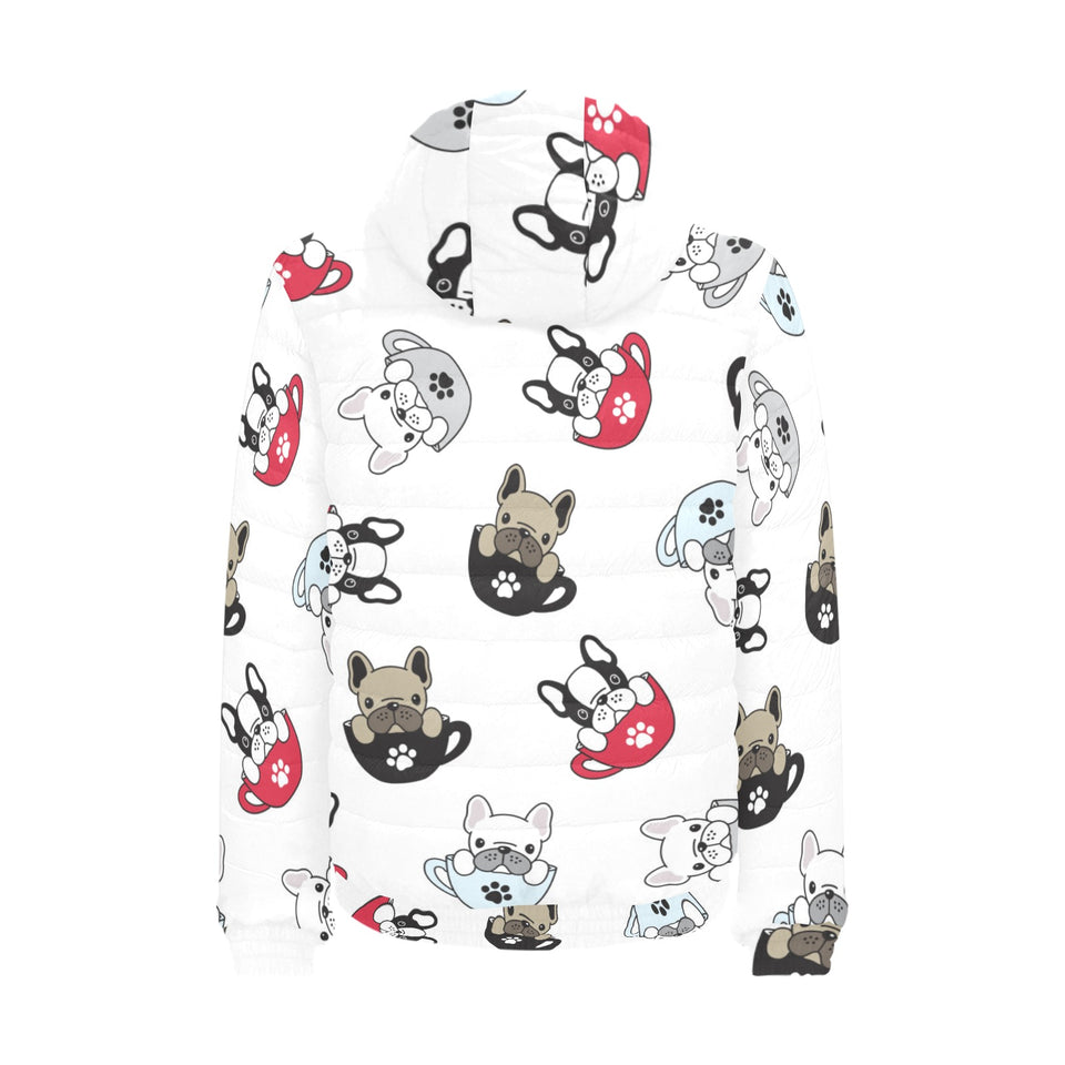 French bulldog cup paw pattern Men's Padded Hooded Jacket
