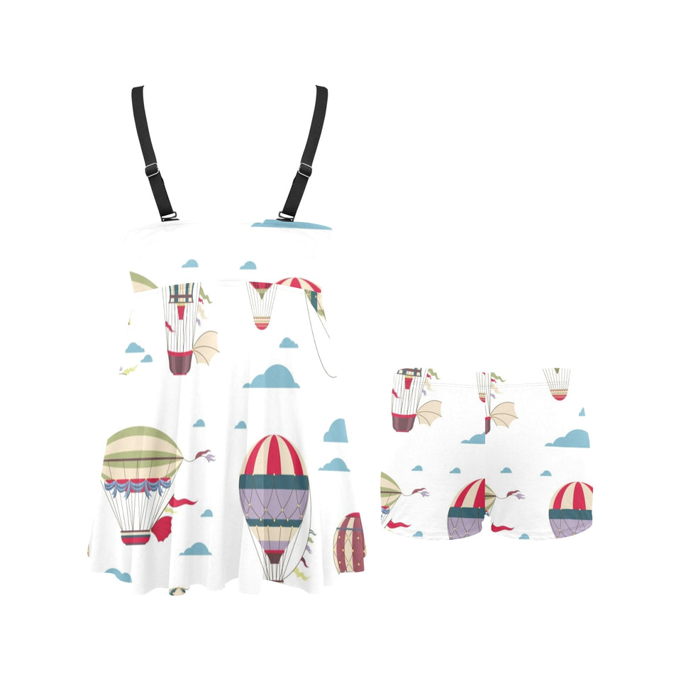 Hot air balloon pattern Chest Sexy Pleated Two Piece Swim Dress