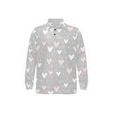 Heart pattern gray background Men's Long Sleeve Polo Shirt