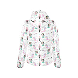 cute mermaid dolphin fish starfish pattern Women's Padded Hooded Jacket