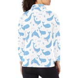 Blue whale pattern Women's Long Sleeve Polo Shirt