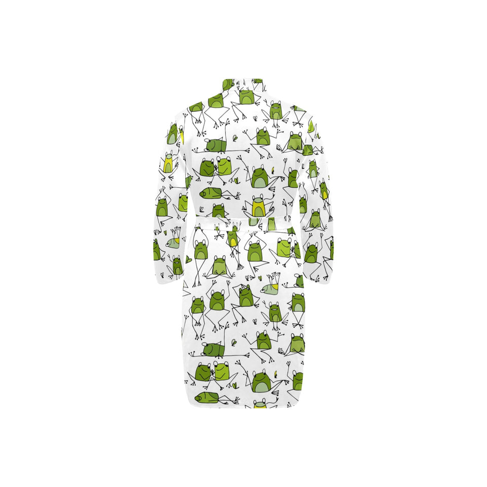Sketch funny frog pattern Men's Long Sleeve Belted Night Robe