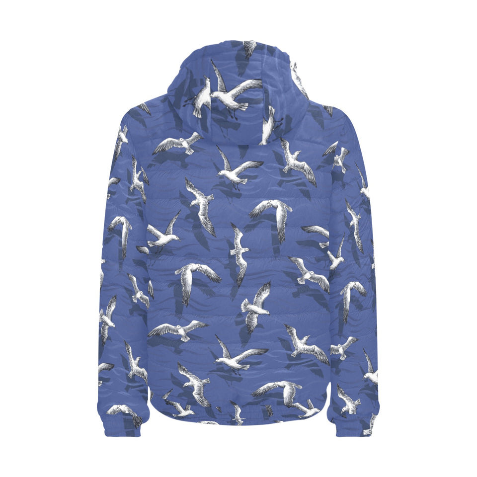 Seagull Pattern Print Design 03 Men's Padded Hooded Jacket