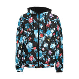Skull flower roses leave pattern Men's Padded Hooded Jacket