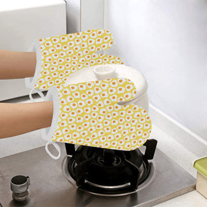 Fried Eggs Pattern Print Design 05 Heat Resistant Oven Mitts