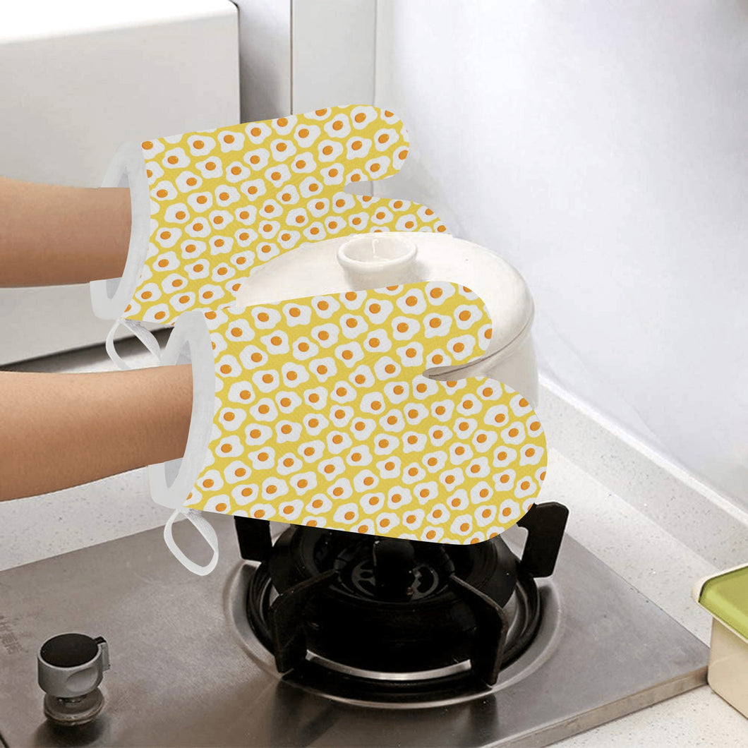 Fried Eggs Pattern Print Design 05 Heat Resistant Oven Mitts