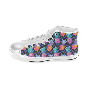 Pineapples pattern zigzag background Women's High Top Canvas Shoes White