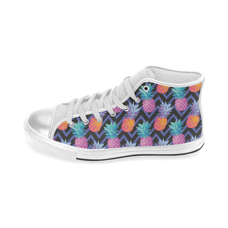 Pineapples pattern zigzag background Women's High Top Canvas Shoes White