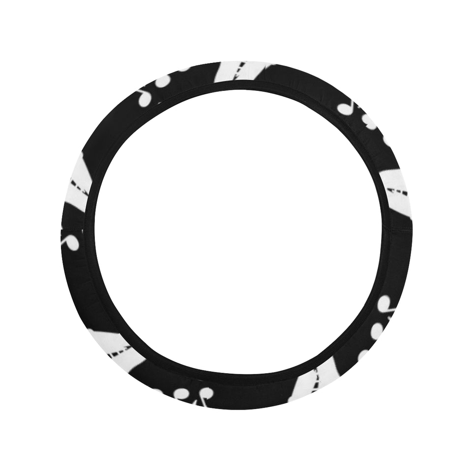 Saxophone music notes treble clef black white them Car Steering Wheel Cover