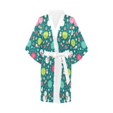Snowman bird decorative elements christmas pattern Women's Short Kimono Robe