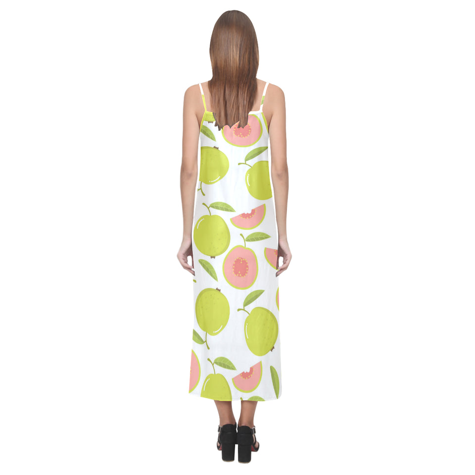 Guava pattern V-Neck Open Fork Long Dress