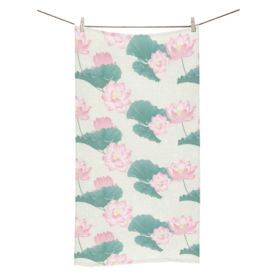 Pink lotus waterlily leaves pattern Bath Towel