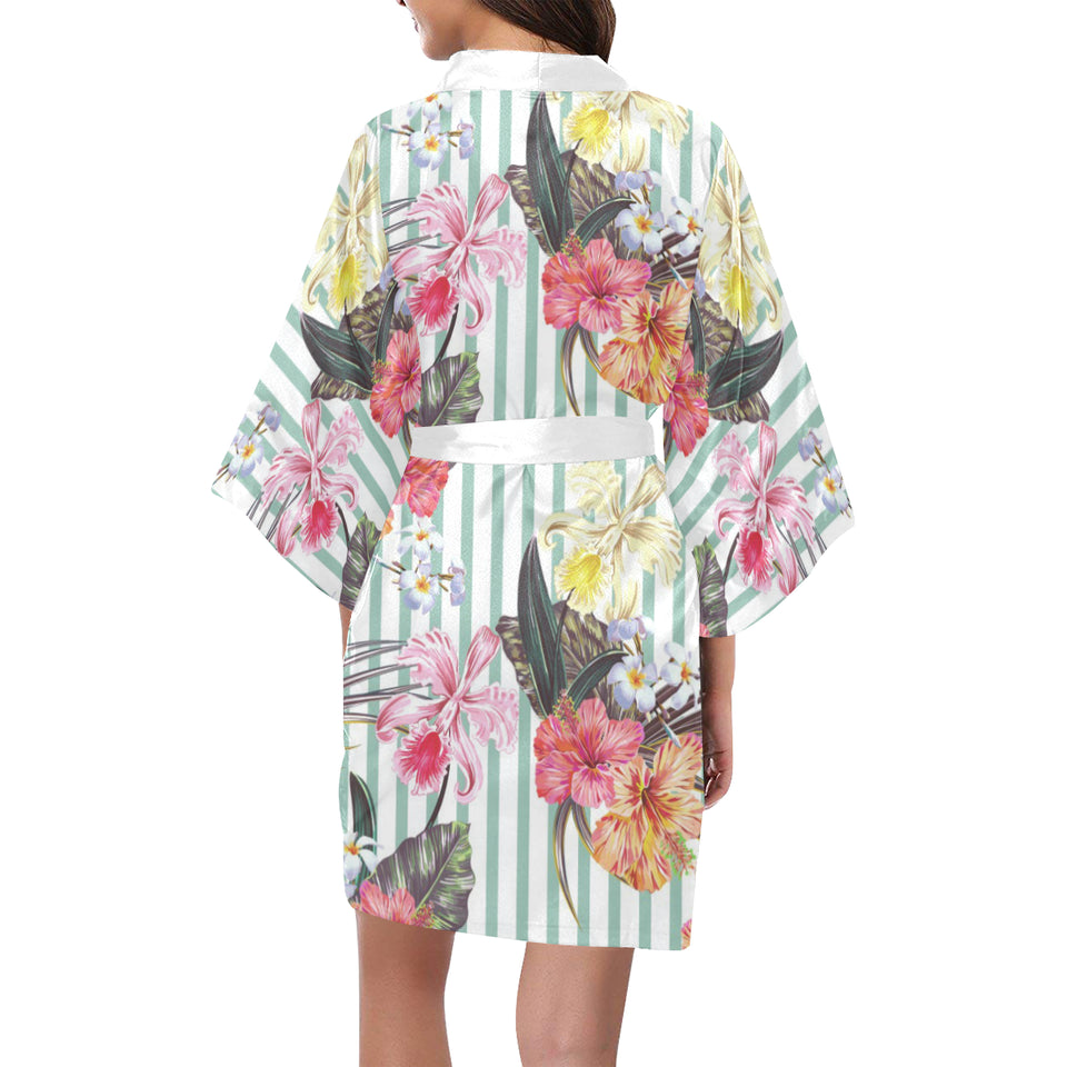 Colorful orchid flower pattern Women's Short Kimono Robe