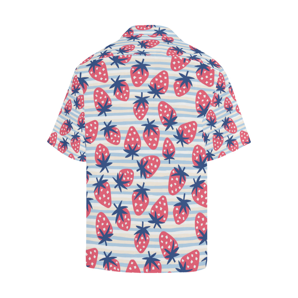 Strawberry pattern blue lines background Men's All Over Print Hawaiian Shirt