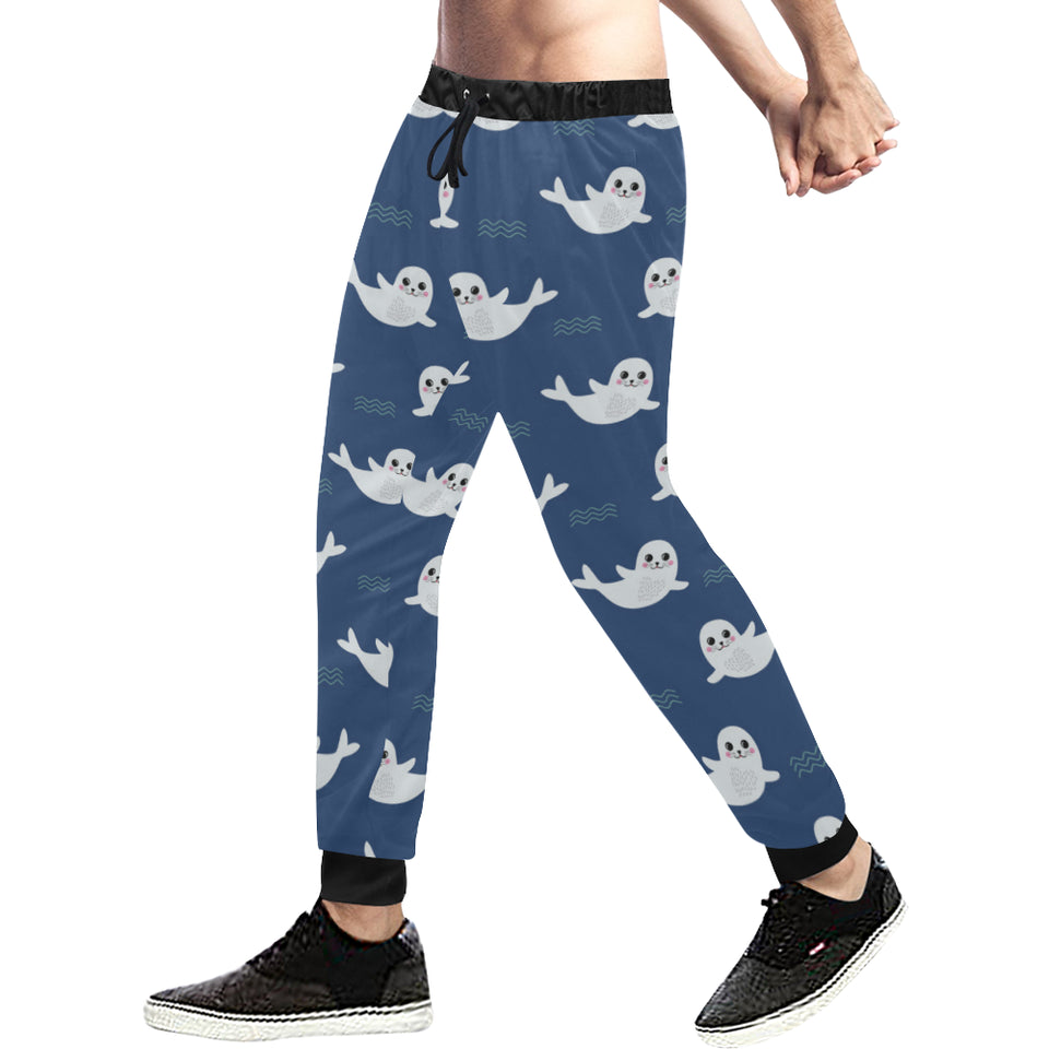 Cute white baby sea lion seal pattern Unisex Casual Sweatpants