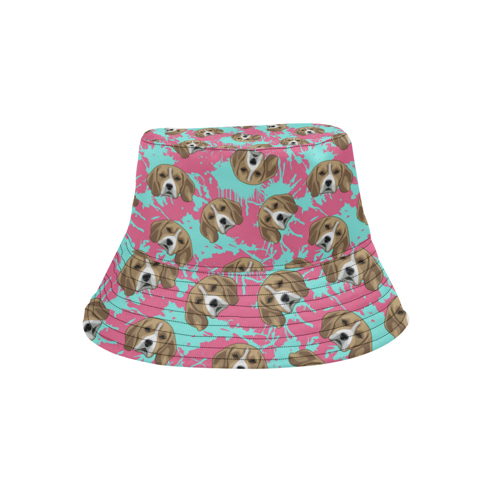 Beagle muzzles turquoise paint splashes pink patte Unisex Bucket Hat
