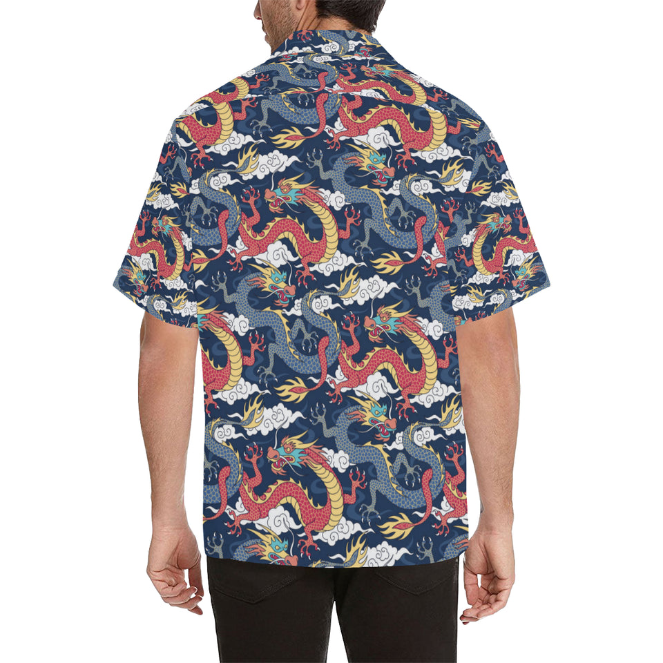 Blue red dragon cloud pattern Men's All Over Print Hawaiian Shirt