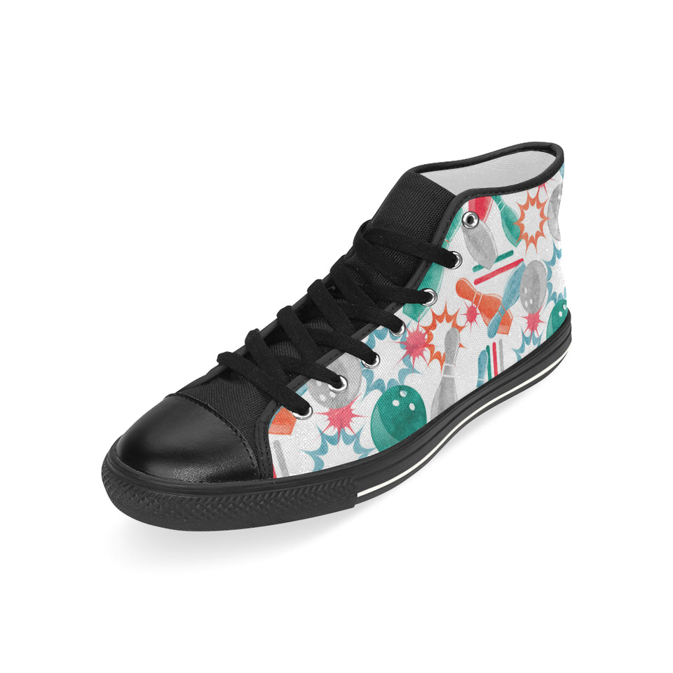 Watercolor bowling pattern Men's High Top Canvas Shoes Black