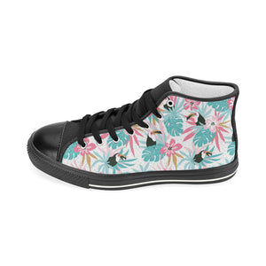 Toucan tropical flower leave pattern Women's High Top Canvas Shoes Black
