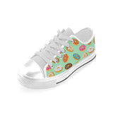 Colorful donut pattern green background Men's Low Top Canvas Shoes White