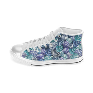Shell design pattern Women's High Top Canvas Shoes White
