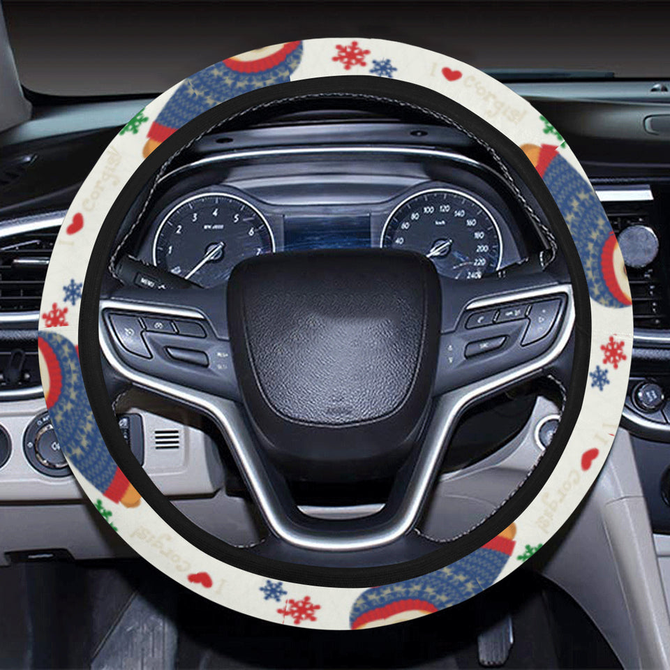 Corgi Christmas Pattern Car Steering Wheel Cover