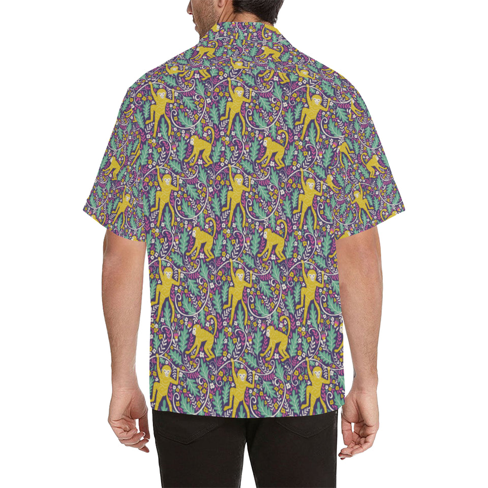 Cute yellow monkey leaves pattern Men's All Over Print Hawaiian Shirt