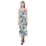 Japanese wave pattern V-Neck Open Fork Long Dress