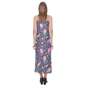 beautiful mermaid Fish jellyfish algae other marin V-Neck Open Fork Long Dress
