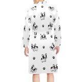 Cute french bulldog paw pattern Men's Long Sleeve Belted Night Robe