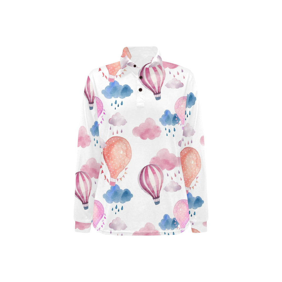 Watercolor air balloon cloud pattern Women's Long Sleeve Polo Shirt