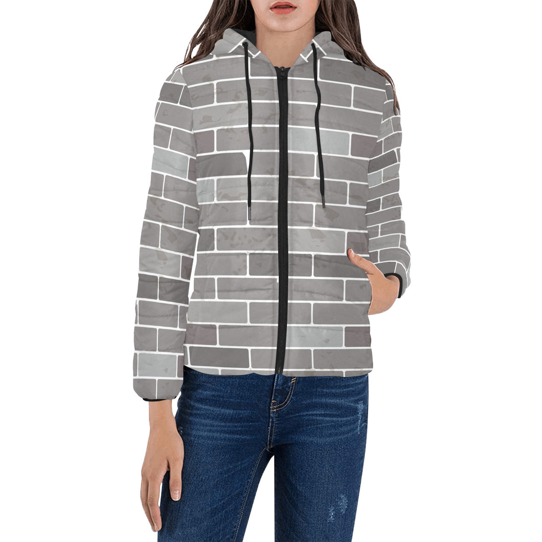 Brick Printed Pattern Print Design 05 Women's Padded Hooded Jacket