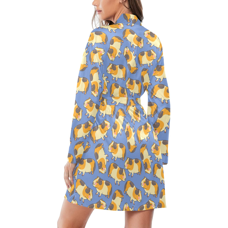 Guinea Pig Pattern Print Design 02 Women's Long Sleeve Belted Night Robe